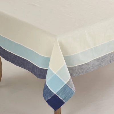 Blue Plaid Border Design Tablecloth (72") - Saro Lifestyle 1 Blue Plaid Border Design Tablecloth (72") - Saro Lifestyle