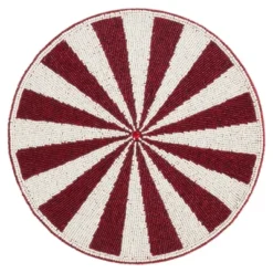 Saro Lifestyle Beaded Candy Cane Placemat, 15" Round, Red (Set Of 4) -Saro Lifestyle GUEST 0254f748 0da2 4039 b9af 8630205971b9