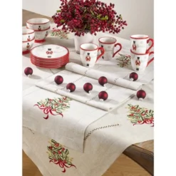 Saro Lifestyle Holiday Table Runner With Christmas Tree Embroidery