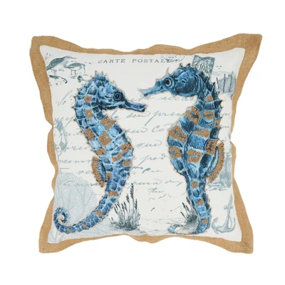 Saro Lifestyle Coastal Outdoor Sea Horse Poly Filled Pillow, 18"x18", Blue 4 Saro Lifestyle Coastal Outdoor Sea Horse Poly Filled Pillow, 18"x18", Blue - Image 4
