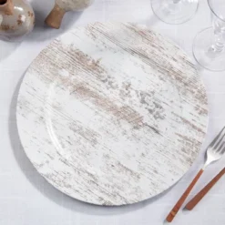 Saro Lifestyle Faux Wood Charger Plate (Set Of 4), 13", White -Saro Lifestyle GUEST 0500e7a9 9b0d 4887 8d7c 8c8e885657b8