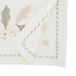 Saro Lifestyle Joyful Holly Leaves Table Runner, White, 16" X 72"