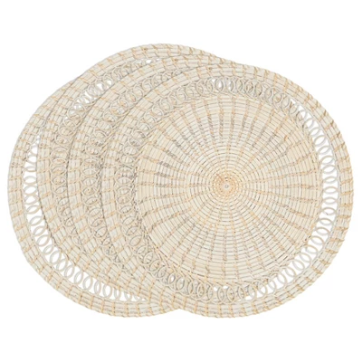 Saro Lifestyle Rattan Loopy Spiral Placemat (Set Of 4), Beige, 15"x15" 2 Saro Lifestyle Rattan Loopy Spiral Placemat (Set Of 4), Beige, 15"x15" - Image 2