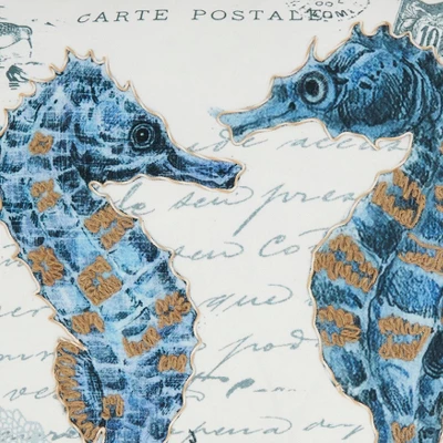 Saro Lifestyle Coastal Outdoor Sea Horse Poly Filled Pillow, 18"x18", Blue 2 Saro Lifestyle Coastal Outdoor Sea Horse Poly Filled Pillow, 18"x18", Blue - Image 2