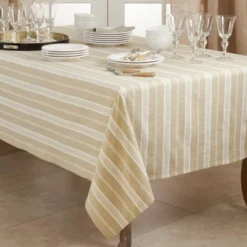 Saro Lifestyle 70" Cotton Striped Design Tablecloth Beige -Saro Lifestyle GUEST 0bf3b303 0489 4697 ac79 1434b5cefca4