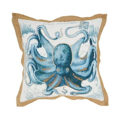 Saro Lifestyle Vibrant Outdoor Octopus Poly Filled Pillow, 18"x18", Blue 4 Saro Lifestyle Vibrant Outdoor Octopus Poly Filled Pillow, 18"x18", Blue - Image 4