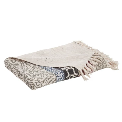Saro Lifestyle Saro Lifestyle Cotton Throw With Blocked Print Design, Multi, 47"x70" 2 Saro Lifestyle Saro Lifestyle Cotton Throw With Blocked Print Design, Multi, 47"x70" - Image 2