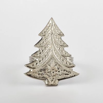 Saro Lifestyle Christmas Tree Napkin Ring, Silver (Set Of 4) 1 Saro Lifestyle Christmas Tree Napkin Ring, Silver (Set Of 4)