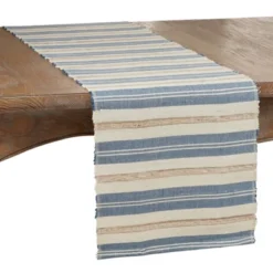 72" X 14" Water Hyacinth Striped Table Runner Blue - Saro Lifestyle: Rectangle, Non-Woven, Spot Clean, 72 Inch -Saro Lifestyle GUEST 131fbc61 4b87 4f4e bee5 99105df7a00d