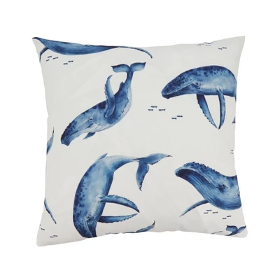 Saro Lifestyle Playful Whales Outdoor Pillow With Poly Fill, 18"x18", Off-White 4 Saro Lifestyle Playful Whales Outdoor Pillow With Poly Fill, 18"x18", Off-White - Image 4