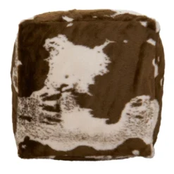 Saro Lifestyle Faux Fur Cow Hide Pouf, 20"x20"x14" Square, Brown -Saro Lifestyle GUEST 1571ce85 89b7 4017 a597 1e4186a682cb