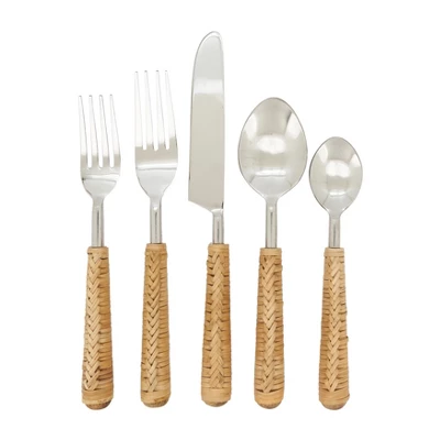 Saro Lifestyle Natural Grain Wicker Flatware (Set Of 5), Beige 2 Saro Lifestyle Natural Grain Wicker Flatware (Set Of 5), Beige - Image 2
