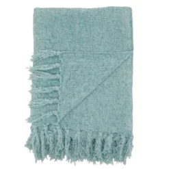 50"x60" Chenille Throw Blanket With Fringed Edges Aqua - Saro Lifestyle