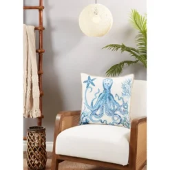 20"x20" Oversize Octopus With Poly Filling Square Throw Pillow Navy Blue - Saro Lifestyle -Saro Lifestyle GUEST 19c51a90 0ec6 4378 9554 06df5b9630d8