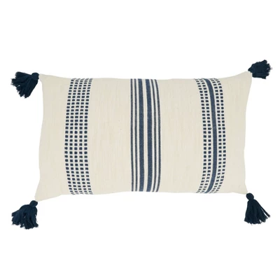 Oversize Textured Striped Tassel Throw Pillow Cover - Saro Lifestyle 1 Oversize Textured Striped Tassel Throw Pillow Cover - Saro Lifestyle