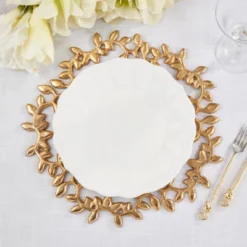 Saro Lifestyle Leaf Border Charger (Set Of 4) -Saro Lifestyle GUEST 1b314332 d9bb 474b bf9e a61aa9c577f4