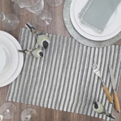 Saro Lifestyle Corded Line Placemat, 14"x20" Oblong, Black/White (Set Of 4) -Saro Lifestyle GUEST 1cb273bd 7c4a 49d9 aea0 4efa0b2a7bba