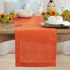 Saro Lifestyle Table Runner With Hemstitched Border, 16"x72", Pumpkin -Saro Lifestyle GUEST 1eba3bcc 1ae0 462d 8188 db9fe5edc3f2