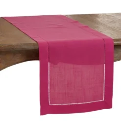 120" X 16" Polyester Hemstitched Border Table Runner Pink - Saro Lifestyle -Saro Lifestyle GUEST 1f76d429 2061 40aa 83a7 0417cbae3170