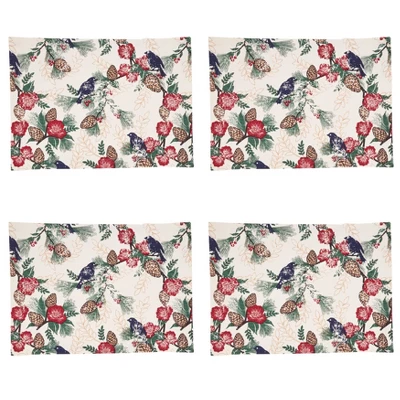 Saro Lifestyle Table Mats With Pinecones And Birds Design (Set Of 4) 2 Saro Lifestyle Table Mats With Pinecones And Birds Design (Set Of 4) - Image 2