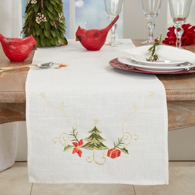 Saro Lifestyle Table Runner With Embroidered Christmas Design 2 Saro Lifestyle Table Runner With Embroidered Christmas Design - Image 2