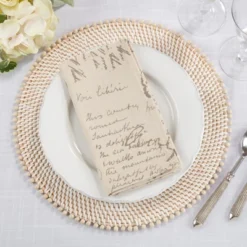Saro Lifestyle Vintage Script Print Design Napkin (Set Of 4), 20", Beige