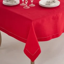 Saro Lifestyle Tablecloth With Hemstitch Border Design Red -Saro Lifestyle GUEST 241c23a4 b6f3 40e7 9f6e 076b54c0adad