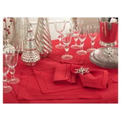 12pk 14"x20" Hemstitch Border Design Placemat Red - Saro Lifestyle: Elegant Dining Decor, Machine Washable