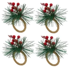 Saro Lifestyle Festive Flair Red Berry Napkin Ring (Set Of 4), Multicolored