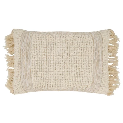 Saro Lifestyle Fringe Haven Outdoor Down Filled Throw Pillow, 16"x24", Beige 3 Saro Lifestyle Fringe Haven Outdoor Down Filled Throw Pillow, 16"x24", Beige - Image 3