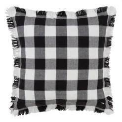 20"x20" Oversize Fringed Buffalo Plaid Down Filled Square Throw Pillow Black - Saro Lifestyle