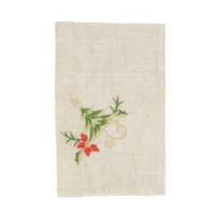 Saro Lifestyle Embroidered Ornament Holly Design Holiday Linen Blend Napkin (Set Of 4), 20"x20", Beige -Saro Lifestyle GUEST 28be42a8 a4e7 49af a0d4 3cf24129cfef