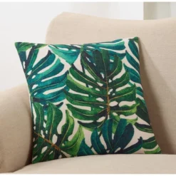 Saro Lifestyle Split Leaf Philodendron Pillow - Poly Filled, 18" Square, Green -Saro Lifestyle GUEST 2a97a54e b165 42c8 9ebe 48eaa3a7add1