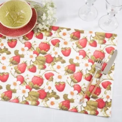 Saro Lifestyle Breezy Juicy Strawberry Placemat (Set Of 4), 14"x20", Multicolored -Saro Lifestyle GUEST 2b6ee70a 2d21 4f3a a8a8 232daadfa598