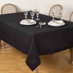 70"x104" Tablecloth With Hemstitch Border Design Black - Saro Lifestyle: Machine Washable, Polyester, Fits 52x70 Table -Saro Lifestyle GUEST 2f626de9 831e 4981 a706 6d113f0fefd9