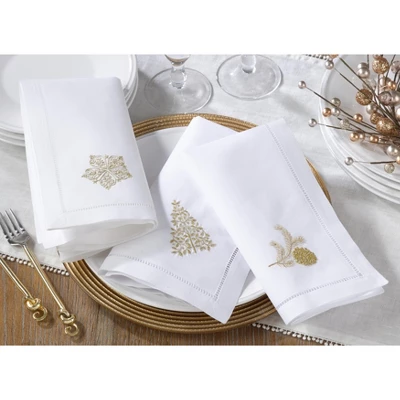 Saro Lifestyle Handmade Pine Tree Embroidery Napkin With Hemstitched Border (Set Of 6), 20"x20", White 2 Saro Lifestyle Handmade Pine Tree Embroidery Napkin With Hemstitched Border (Set Of 6), 20"x20", White - Image 2