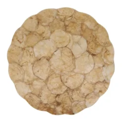 4pk Scalloped Capiz Placemats Beige - Saro Lifestyle: Round Dining Table Decor, Non-Woven Microfiber, 15" Abstract Design