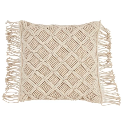 18"x18" Macramé Print Down Filled Square Throw Pillow - Saro Lifestyle 5 18"x18" Macramé Print Down Filled Square Throw Pillow - Saro Lifestyle - Image 5