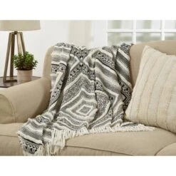 50"x60" Embellished Diamond Cotton Throw Blanket Black - Saro Lifestyle -Saro Lifestyle GUEST 31ed6957 409e 496c 9277 698370de507d