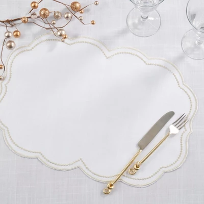 Saro Lifestyle Embroidered Polka Dot Placemat W/ Scallop Edge (Set Of 4) 2 Saro Lifestyle Embroidered Polka Dot Placemat W/ Scallop Edge (Set Of 4) - Image 2