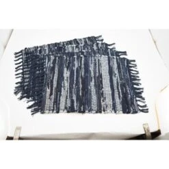 Saro Lifestyle Denim Chindi Placemat, 14"x20" Oblong, Navy Blue (Set Of 4) -Saro Lifestyle GUEST 342cc9fd 7d14 4151 9993 a9dd7b2fe750