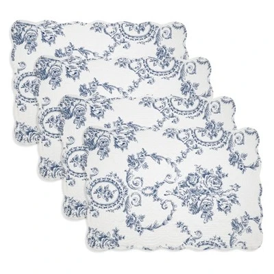 Saro Lifestyle Quilted Toile Floral Placemat (Set Of 4), 14"x20", Indigo 2 Saro Lifestyle Quilted Toile Floral Placemat (Set Of 4), 14"x20", Indigo - Image 2