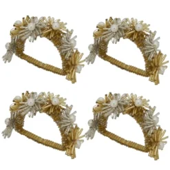 Saro Lifestyle Round Napkin Rings With Beaded Flowers Design (Set Of 4)
