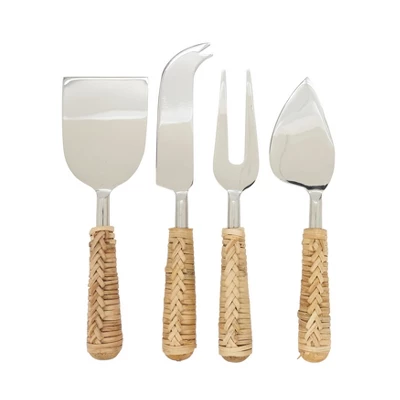 Saro Lifestyle Rustic Charm Wicker Cheese Cutlery (Set Of 4), Beige 2 Saro Lifestyle Rustic Charm Wicker Cheese Cutlery (Set Of 4), Beige - Image 2