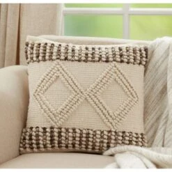 18"x18" Diamond Design Woven Square Pillow Cover Ivory - Saro Lifestyle -Saro Lifestyle GUEST 378d87d7 3170 45dd bd03 0965ddb91b3e