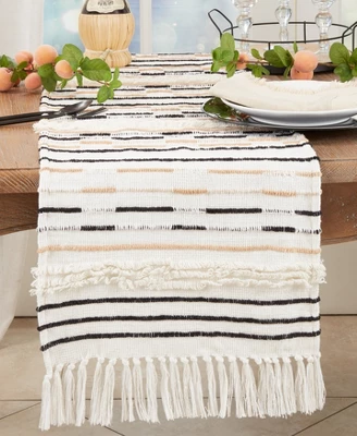 Saro Lifestyle Textured Corded Table Runner With Fringe, 16"x72", Ivory 2 Saro Lifestyle Textured Corded Table Runner With Fringe, 16"x72", Ivory - Image 2