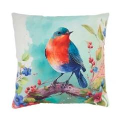 Saro Lifestyle Charming Perched Bird Outdoor Pillow With Poly Fill, 18"x18", Multicolored -Saro Lifestyle GUEST 39f1189e 7a63 4fd9 8a43 a0ce04de2e97