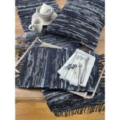 Saro Lifestyle Denim Chindi Placemat, 14"x20" Oblong, Navy Blue (Set Of 4)