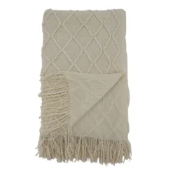 50"x60" Solid With Knitted Design Throw Blanket - Saro Lifestyle