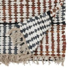 Saro Lifestyle Leather Chindi Stripe Fringed Table Runner, Multicolored, 16"x72"